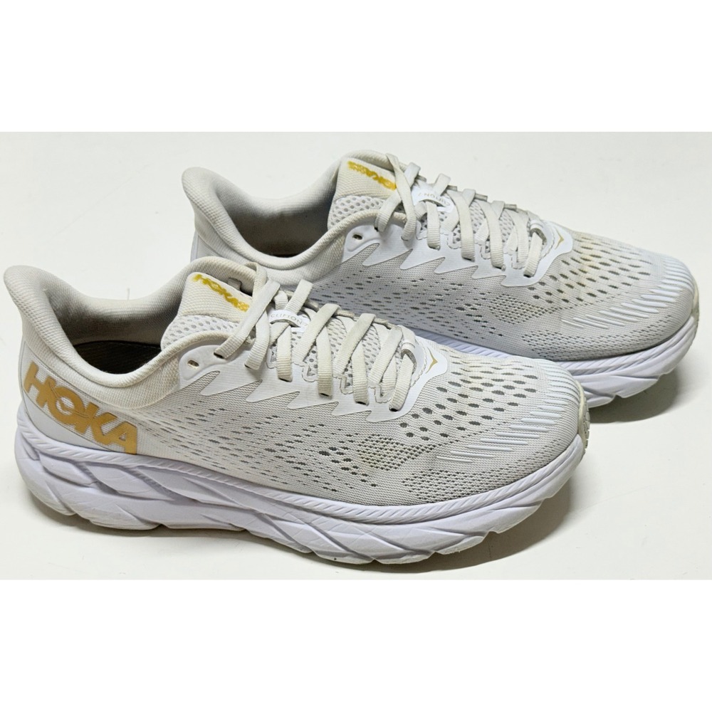 Hoka One One Clifton 7 Womens Running Shoes White Gold 1110509 WGEG Size 8